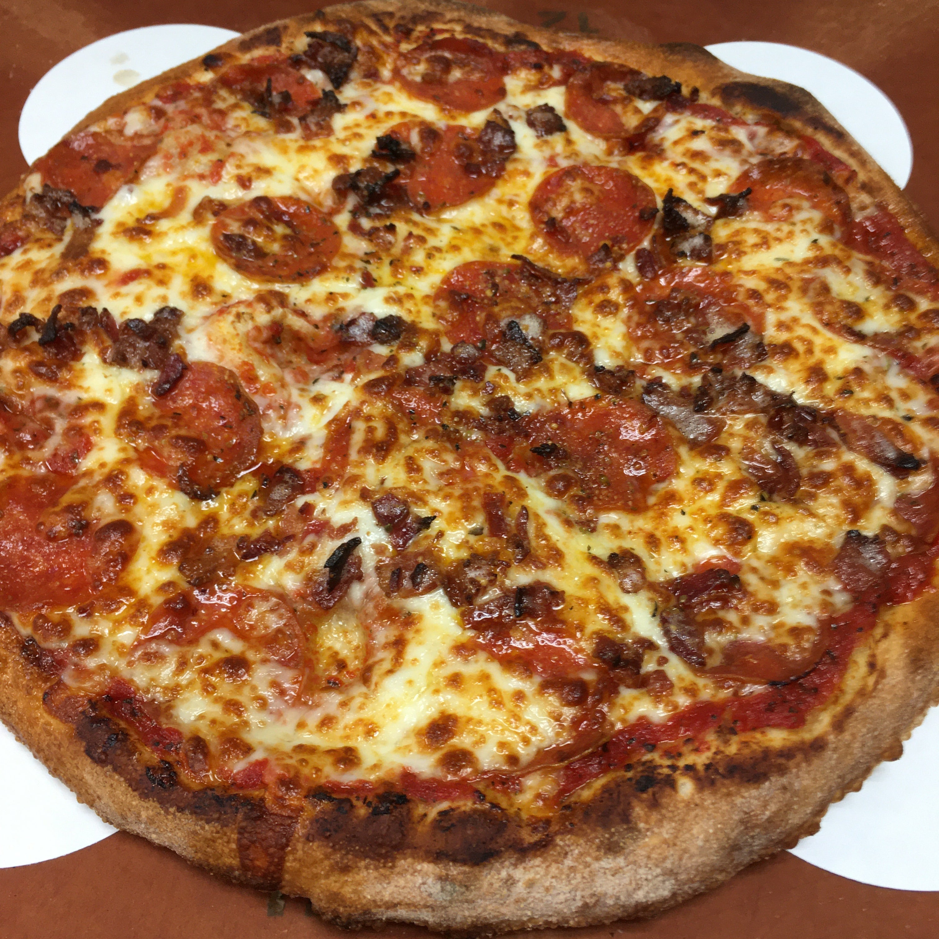 12” Small Pizza: piece cut PJ's Pizza and Slice